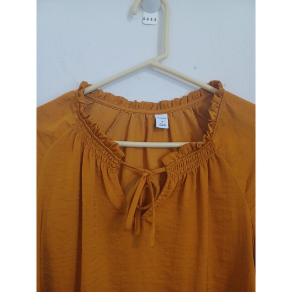 Old Navy Pullover Knit Top M Mustard Yellow Longsleeve Ruffled Boho Peasant - Picture 5 of 8